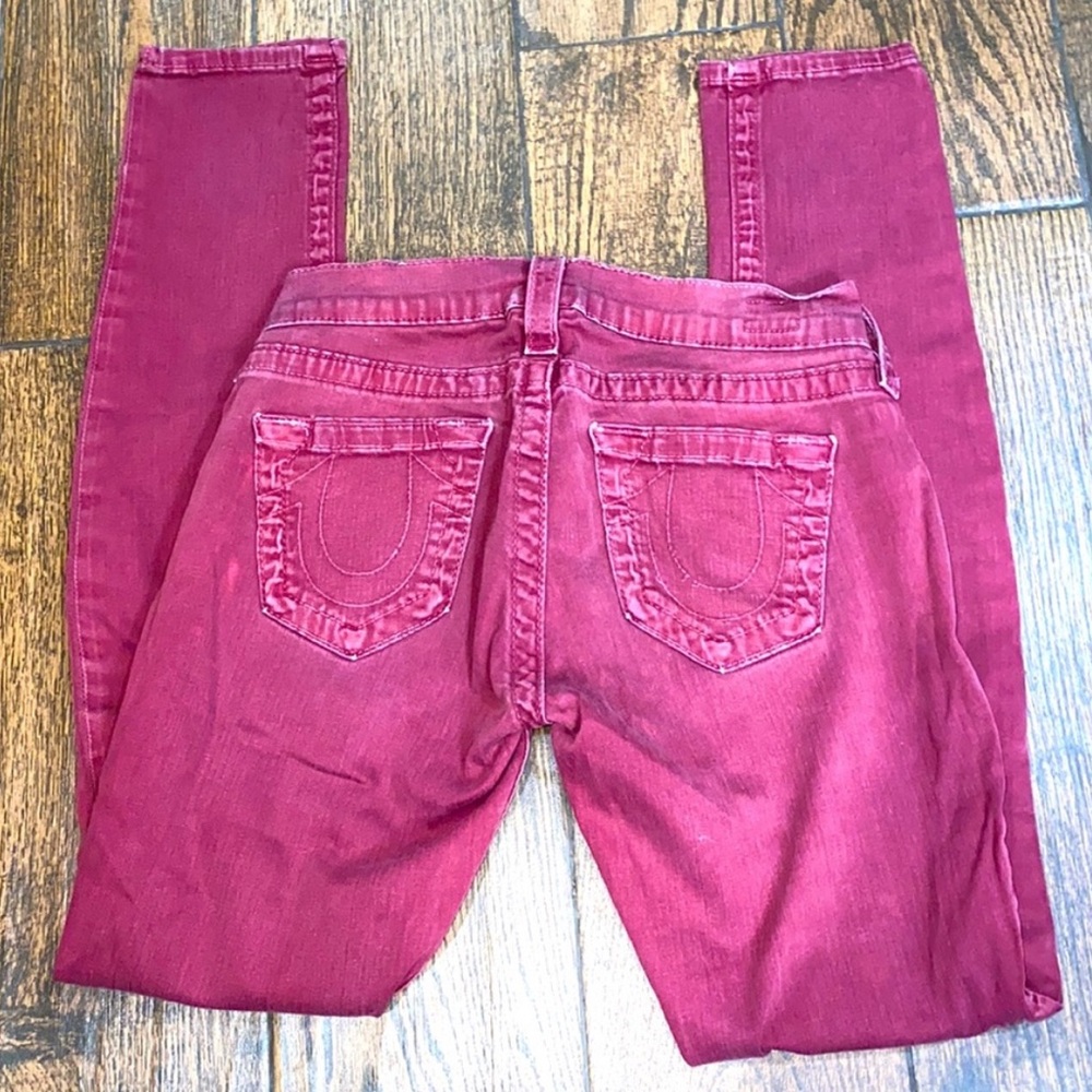 True Religion Red Skinny Jeans Size 25 Low Rise Stretch Denim